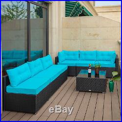 7 PC Rattan Furniture Sectional Home Outdoor Garden Patio Balcony Sofa Set Blue