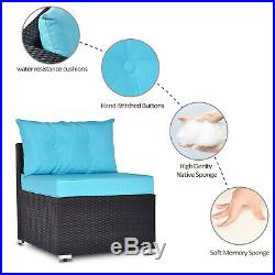 7 PC Rattan Furniture Sectional Home Outdoor Garden Patio Balcony Sofa Set Blue