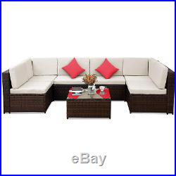 7 PC Rattan Furniture Sectional Home Outdoor Garden Patio Balcony Sofa Set Brown