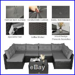 7 PC Rattan Furniture Sectional Home Outdoor Garden Patio Balcony Sofa Set Grey