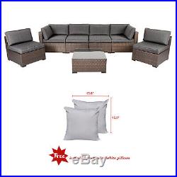 7 PCs Outdoor Furniture Wicker Sectional Sofa with 2 Pillows and Tea Table Patio
