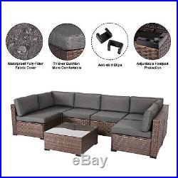 7 PCs Outdoor Furniture Wicker Sectional Sofa with 2 Pillows and Tea Table Patio