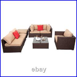 7 Pcs Indoor/Outdoor Wicker Sofa Furniture Patio Rattan Sectional Sofa Set