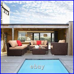 7 Pcs Indoor/Outdoor Wicker Sofa Furniture Patio Rattan Sectional Sofa Set