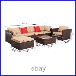 7 Pcs Indoor/Outdoor Wicker Sofa Furniture Patio Rattan Sectional Sofa Set