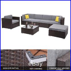 7 Pcs Outdoor Furniture Rattan Wicker Sofa Patio Couch Set with Ottoman
