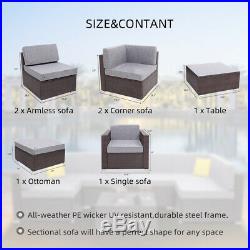 7 Pcs Outdoor Furniture Rattan Wicker Sofa Patio Couch Set with Ottoman