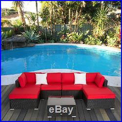 7 Pcs Outdoor Patio Furniture Sectionals Wicker Rattan Sofa Set WithCushions Red