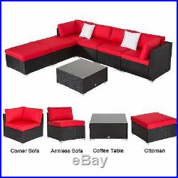 7 Pcs Outdoor Patio Furniture Sectionals Wicker Rattan Sofa Set WithCushions Red