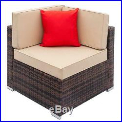 7 Pcs Outdoor Sofa Furniture Patio Rattan Wicker Sectional Sofa Set Brown