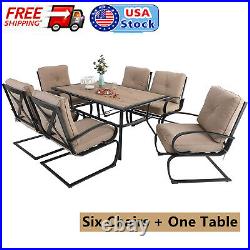 7 Piece Dining Set C-spring Chairs With Cushion Patio Table Outdoor Furniture