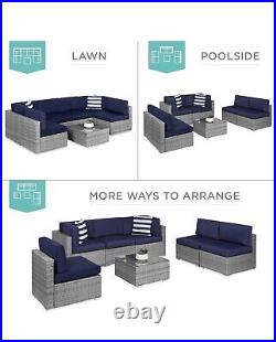 7-Piece Modular Outdoor Wicker Patio Conversation Set With2 Pillows, Table & Cover