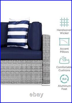 7-Piece Modular Outdoor Wicker Patio Conversation Set With2 Pillows, Table & Cover