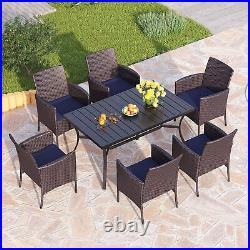 7 Piece Outdoor Dining Set Dining Table with Umbrella Hole Patio Rattan Chairs