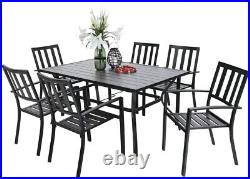 7 Piece Outdoor Dining Set Patio Metal Table & 6 Chairs Set with Umbrella Hole