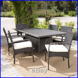 (7-Piece) Outdoor Patio Furniture Multibrown Wicker Long Dining Set with Cushions