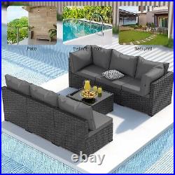 7 Piece Outdoor Patio Furniture Set Black PE Rattan Wicker Sofa Set With Table