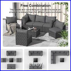 7 Piece Outdoor Patio Furniture Set Black PE Rattan Wicker Sofa Set With Table