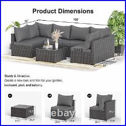 7 Piece Outdoor Patio Furniture Set Black PE Rattan Wicker Sofa Set With Table