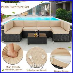 7 Piece Outdoor Patio Furniture Set PE Rattan Sectional Furniture Chair Set