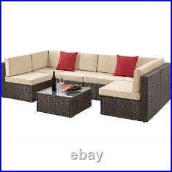 7 Piece Outdoor Patio Furniture Set, PE Rattan Wicker Sofa Set with Dining Table