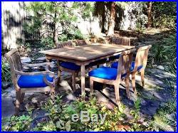 7-Piece Outdoor Teak Dining Set 60 Rectangle Table, 6 Arm/Armless Chairs Giva