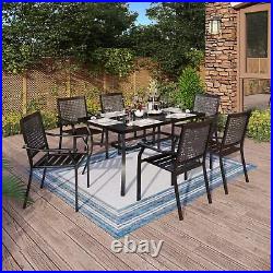 7 Piece Patio Dining Furniture Set Outdoor Table Metal Stackable Chairs for 6