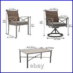 7-Piece Patio Dining Set Outdoor Wicker Furniture with 2 Rocking Chairs Wood Grain