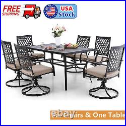 7 Piece Patio Dining Sets Swivel Chairs with Cushion Table Outdoor Furniture Set