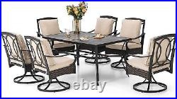 7 Piece Patio Furniture Set Swivel Rattan Chairs with Cushion Outdoor Dining Table