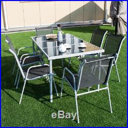 7 Piece Steel Table Chairs Dining Set Patio Furniture Outdoor Glass Table Top