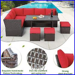 7 Pieces Outdoor Rattan Sectional Sofa Patio Furniture Set with Protection Cover