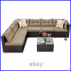 7-Pieces Patio Furniture Set Outdoor Sectional Sofa Rattan Wicker Sofa With Table