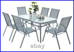 7 Stück Garten Set Tisch und 6 Stühle Möbelset stapelbare Stühle graues Set