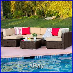 7pc Outdoor Patio Garden Furniture Wicker Rattan Sofa Set Sectional Brown