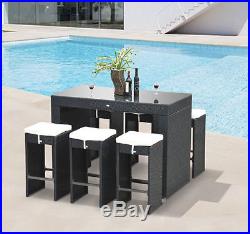 7pc Rattan Wicker Bar Set Patio Furniture Bistro Dining Table Stool Cushioned