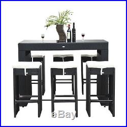 7pc Rattan Wicker Bar Set Patio Furniture Bistro Dining Table Stool Cushioned
