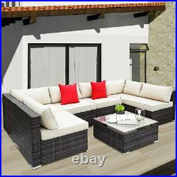 7pcs Outdoor Patio Sectional Furniture PE Wicker Rattan Sofa Set Cushioned Couch