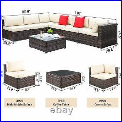 7pcs Outdoor Patio Sectional Furniture PE Wicker Rattan Sofa Set Cushioned Couch