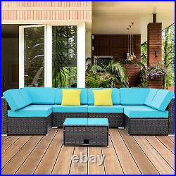 7pcs Outdoor Patio Sofa Set PE Rattan Wicker Cushioned Sectional Furniture Couch