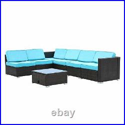 7pcs Outdoor Patio Sofa Set PE Rattan Wicker Cushioned Sectional Furniture Couch