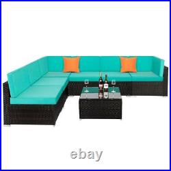 7pcs Outdoor Patio Sofa Set PE Rattan Wicker Sectional Furniture Couch with Pillow