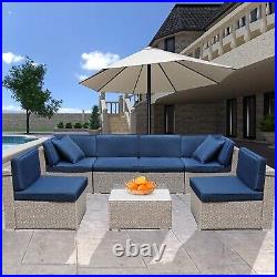 7pcs Patio Furniture Set Rattan Wicker Outdoor Sectional Sofa Couch Set WithTable