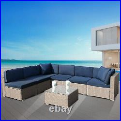 7pcs Patio Furniture Set Rattan Wicker Outdoor Sectional Sofa Couch Set WithTable