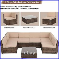 7pcs Rattan Patio Furniture Outdoor Sectional Sofa Set with glass table