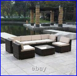 7pcs Rattan Patio Furniture Outdoor Sectional Sofa Set with glass table