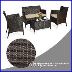 8PCS Patio Garden Rattan Furniture Set Coffee Table Cushioned Sofa Brown