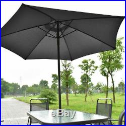 8PCS Patio Garden Set Furniture 6 Folding Chairs Table with Umbrella Gray