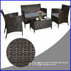 8PCS Patio Rattan Conversation Furniture Set Outdoor with Gray Cushion