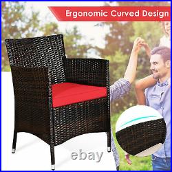 8PCS Patio Rattan Conversation Furniture Set Outdoor with Red Cushion